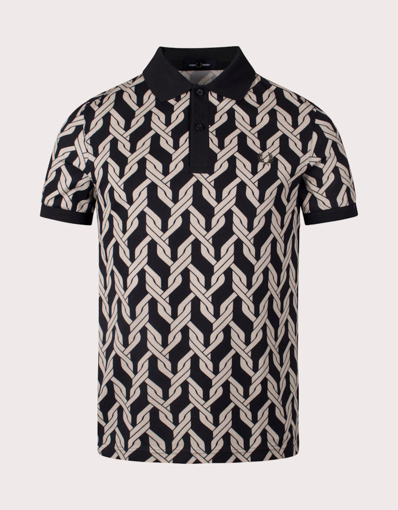 Cable Knit Print Polo Shirt