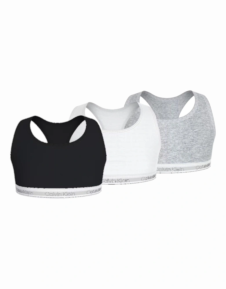 Girls 3-Pack Modern Cotton Bralettes, Black/White/Grey