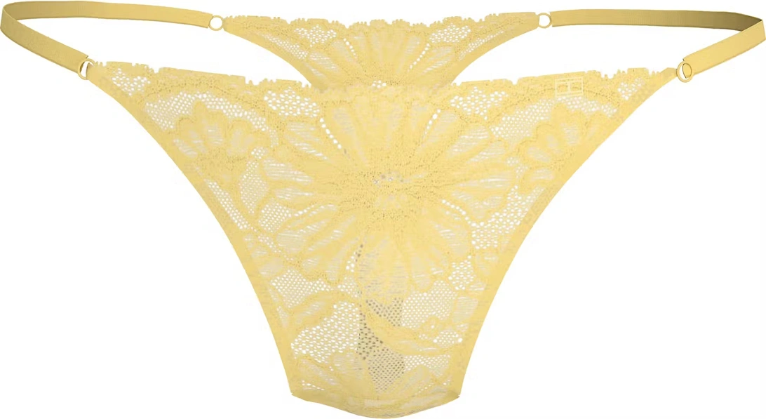 Tommy Hilfiger Women's Yellow Floral Lace Tanga Thong, Citronella  16 Xl