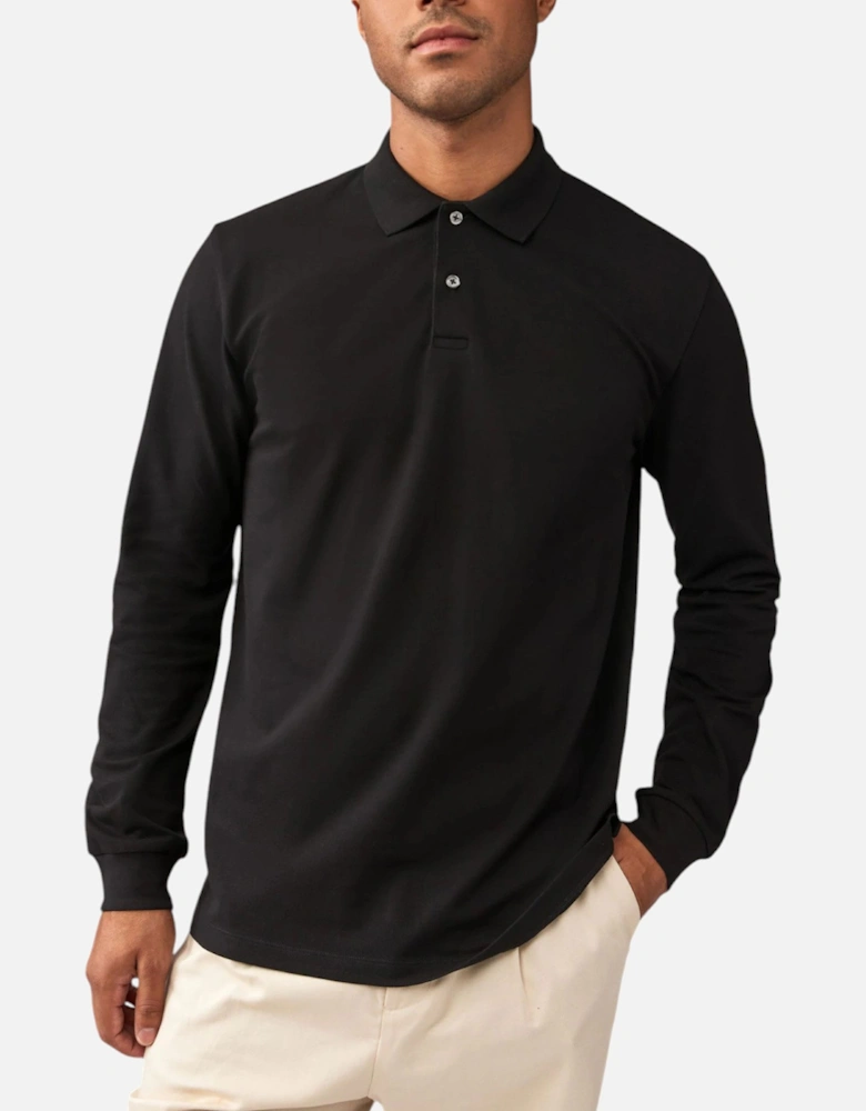 Mens Long Sleeve Polo Shirts Cotton Stretch Regular Fit Casual Solid Tee Top