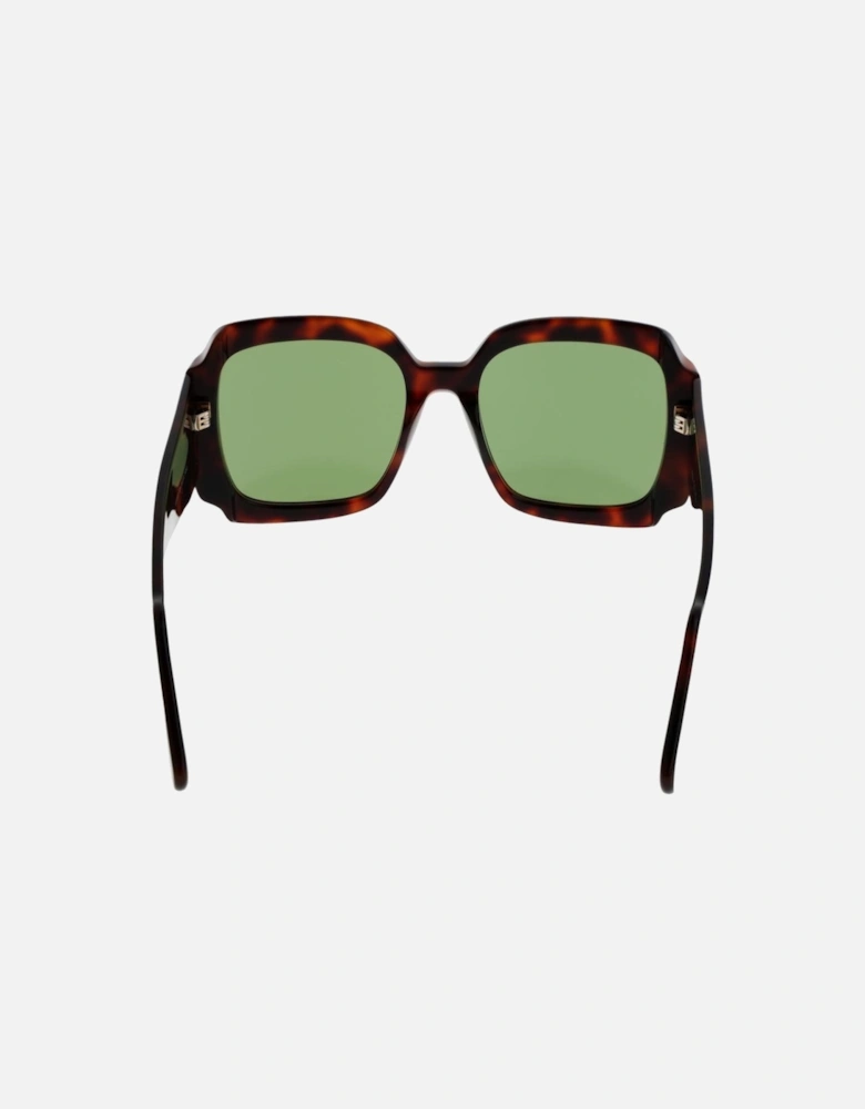 Full-Rim Square Plastic Sunglasses with Green Lenses Unisex - Brown