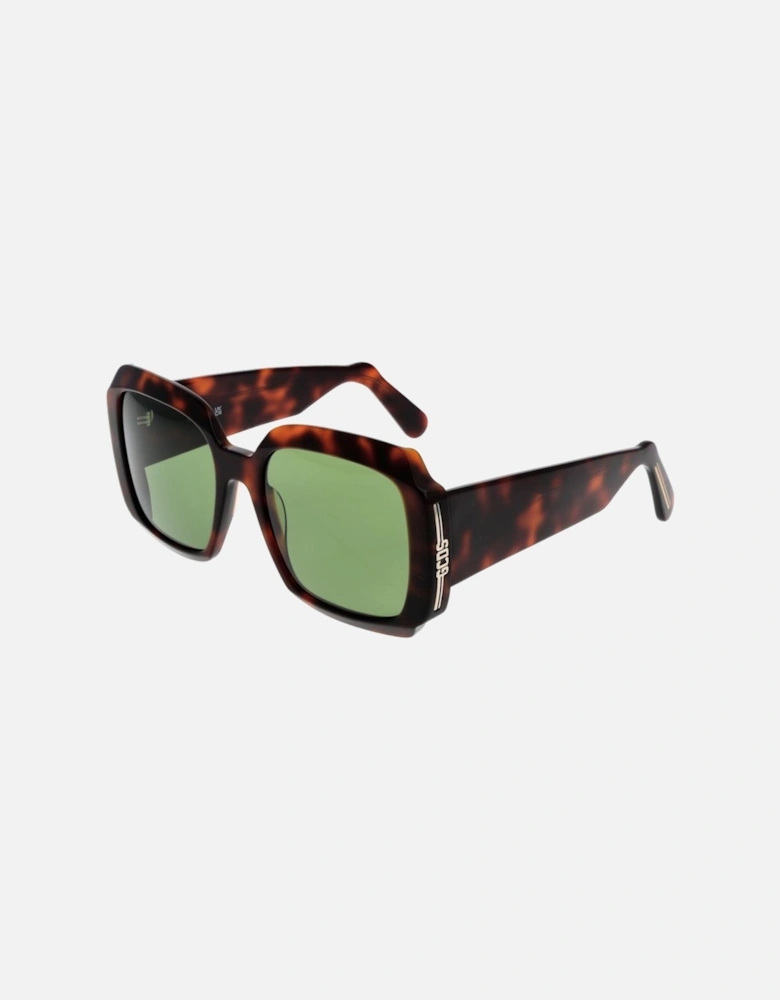 Full-Rim Square Plastic Sunglasses with Green Lenses Unisex - Brown