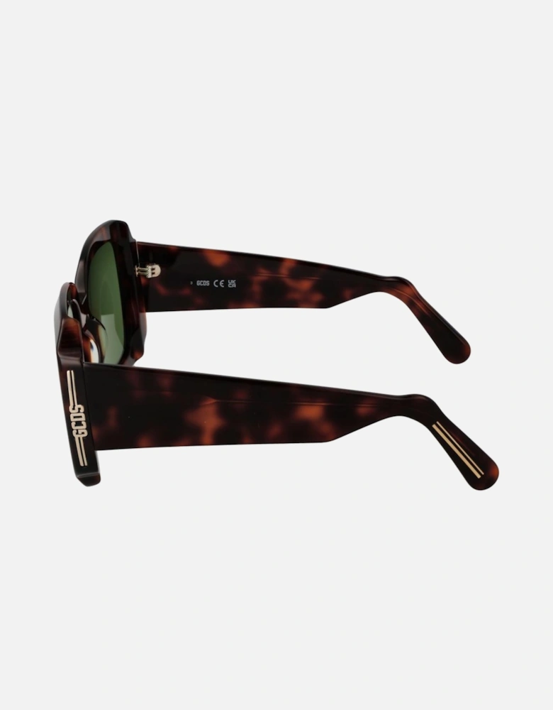 Full-Rim Square Plastic Sunglasses with Green Lenses Unisex - Brown