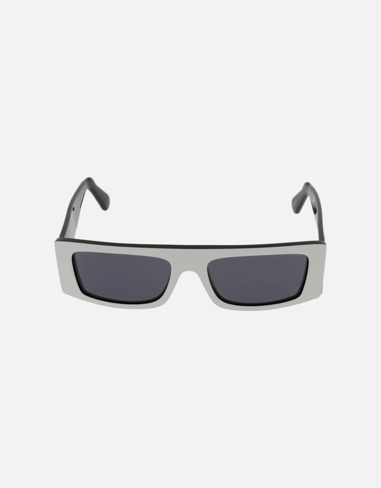 Full-Rim Plastic Rectangle Sunglasses with Grey Lenses Unisex - White