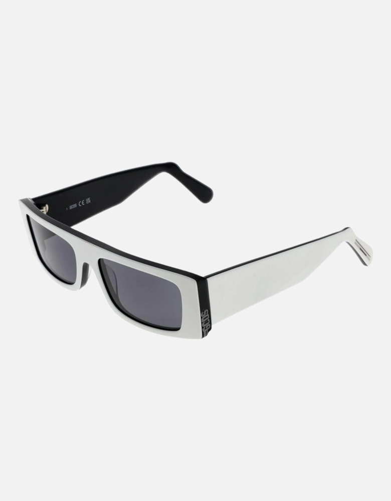 Full-Rim Plastic Rectangle Sunglasses with Grey Lenses Unisex - White