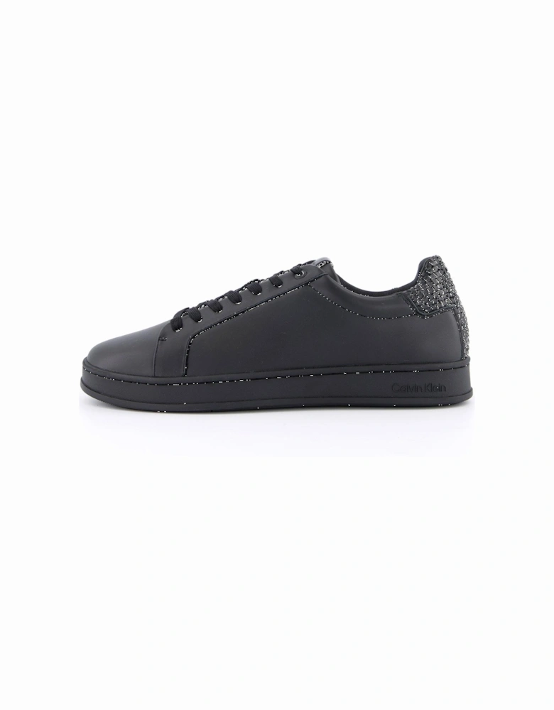 Woven Heel Leather Lace Sneakers - Black