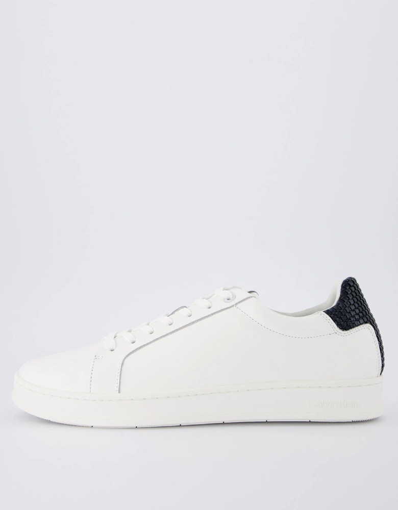 Woven Heel Leather Lace Sneakers - White/navy