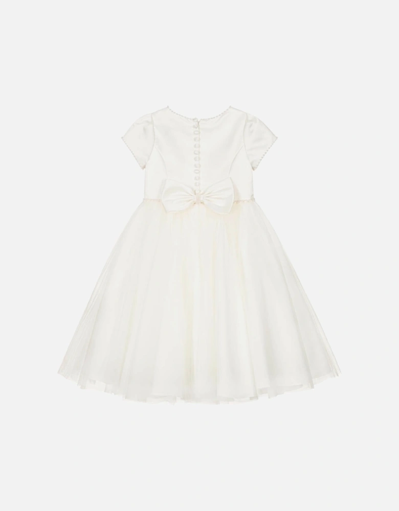 Girls Ivory Pearl Cap Sleeve Ballerina Length Dress