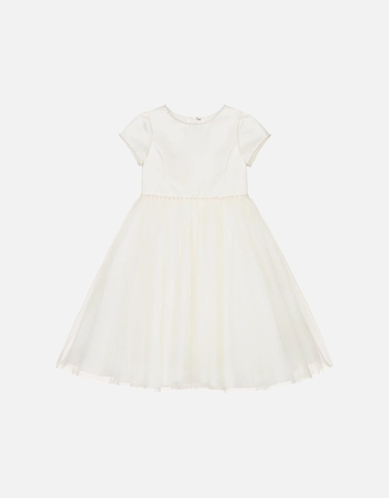 Girls Ivory Pearl Cap Sleeve Ballerina Length Dress