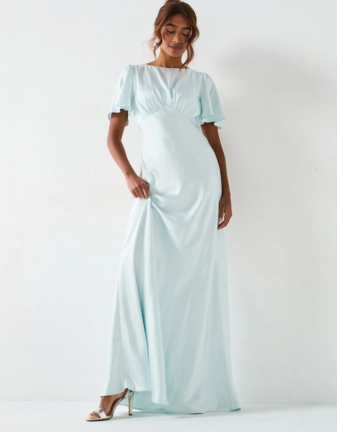 Satin Floaty Sleeve Detail Bridesmaid Dress - Ice Blue, 2 of 1