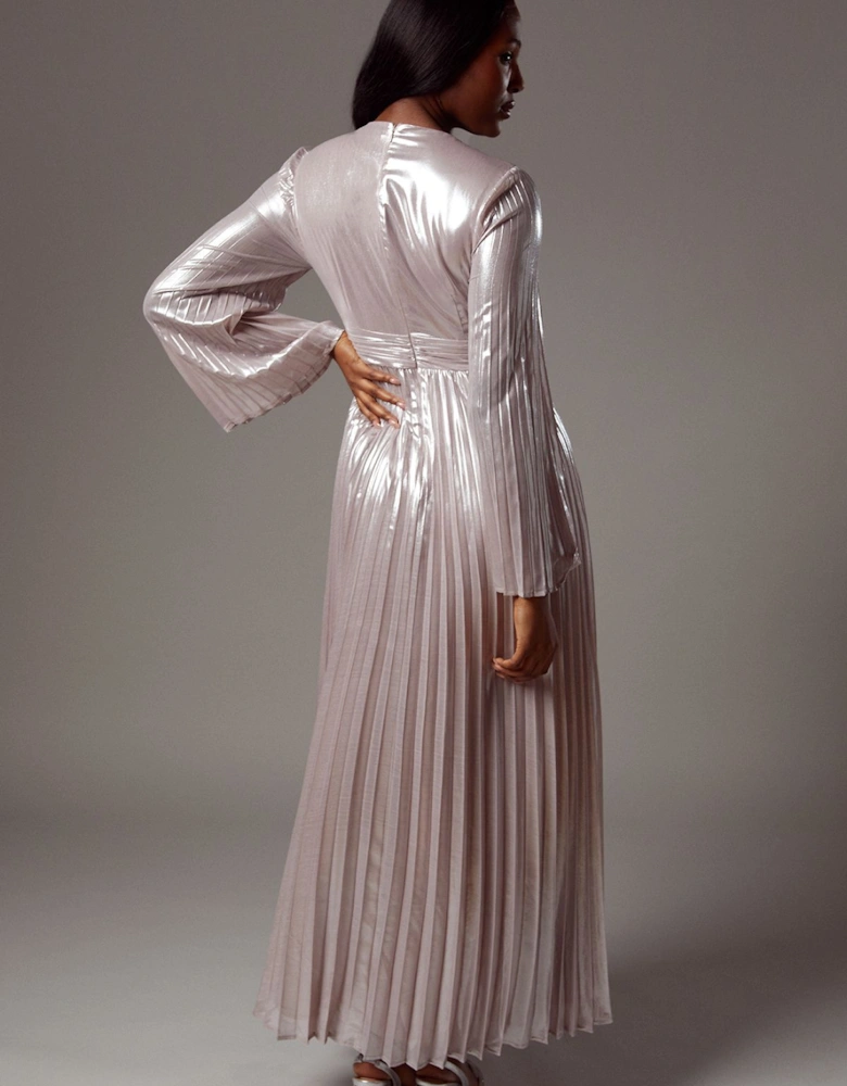 Metallic Pleated Maxi Dress