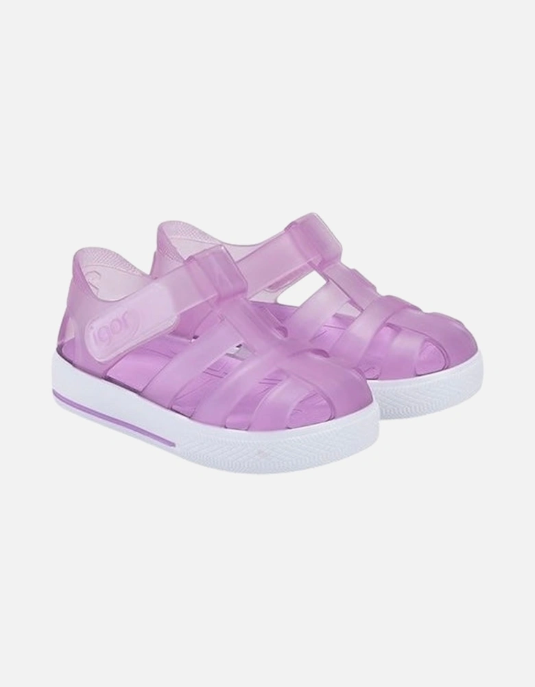 Girls Lilac Velcro Strap Jelly Sandals