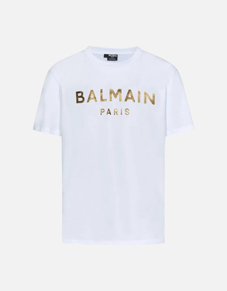 Gold Logo Printed T-Shirt in White