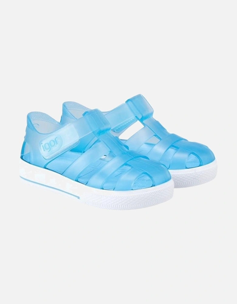 Pale Blue Velcro Strap Jelly Sandals