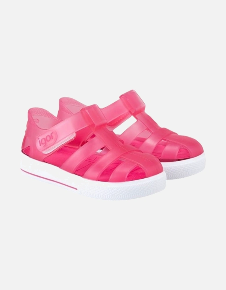 Girls Fuchsia Velcro Strap Jelly Sandals