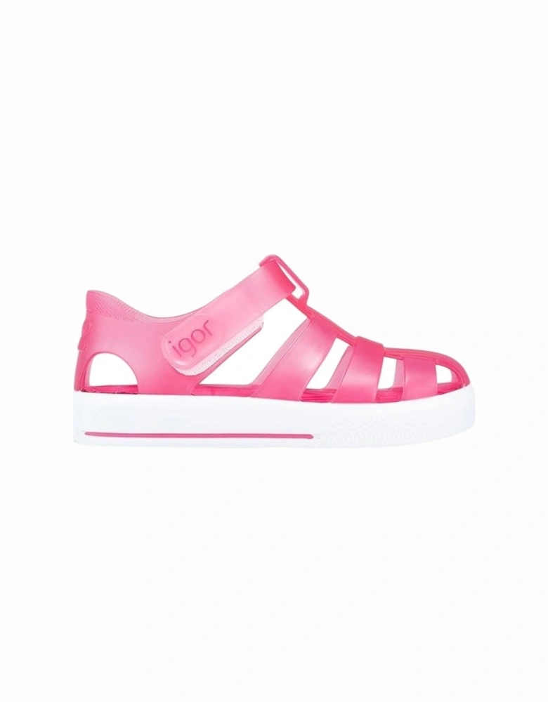 Girls Fuchsia Velcro Strap Jelly Sandals