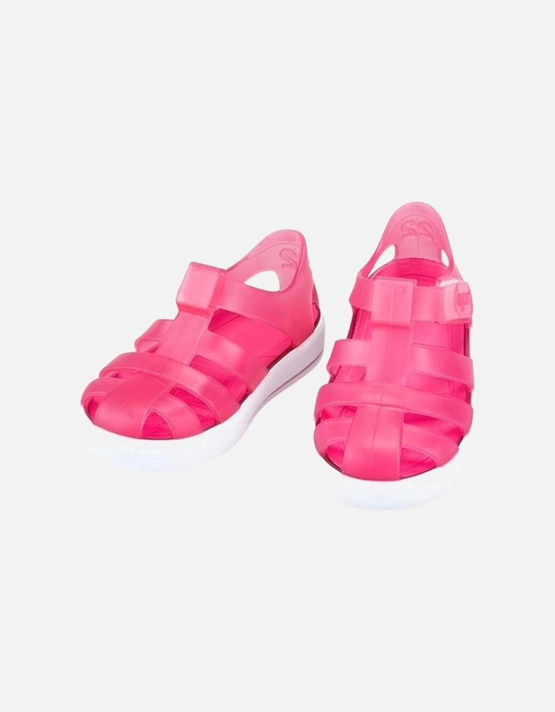 Girls Fuchsia Velcro Strap Jelly Sandals