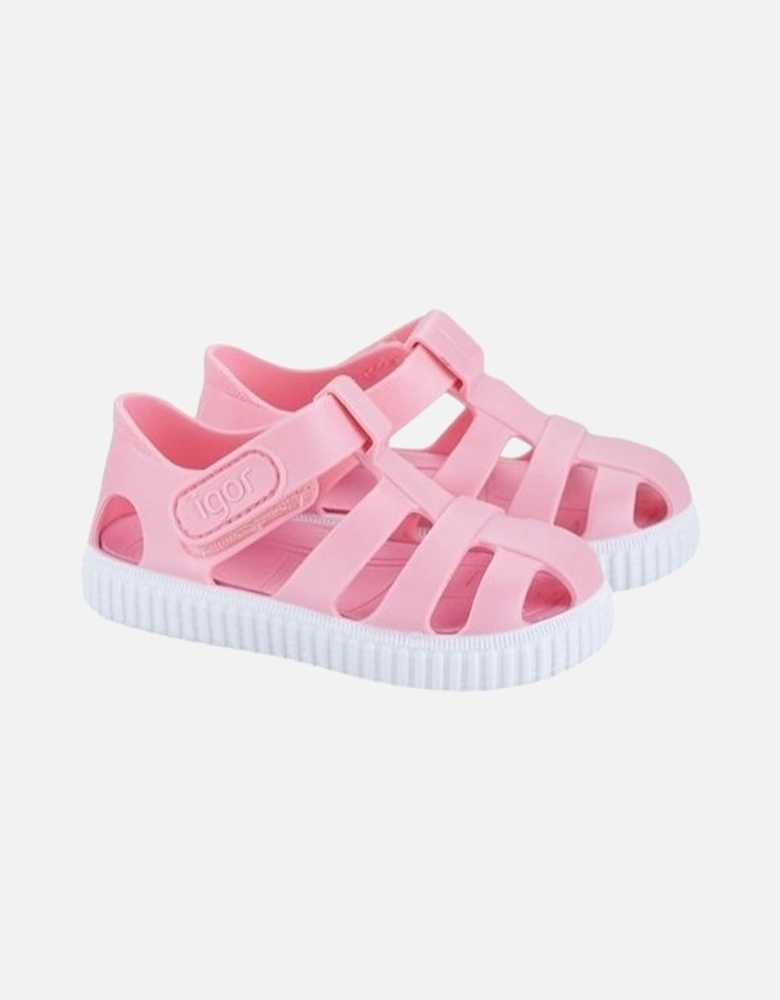 Girls Pale Pink Velcro Strap Jelly Sandals