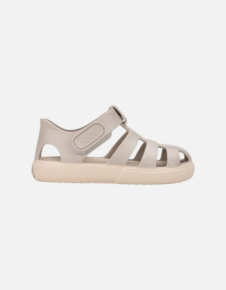 Sand Two Tone Velcro Strap Jelly Sandals