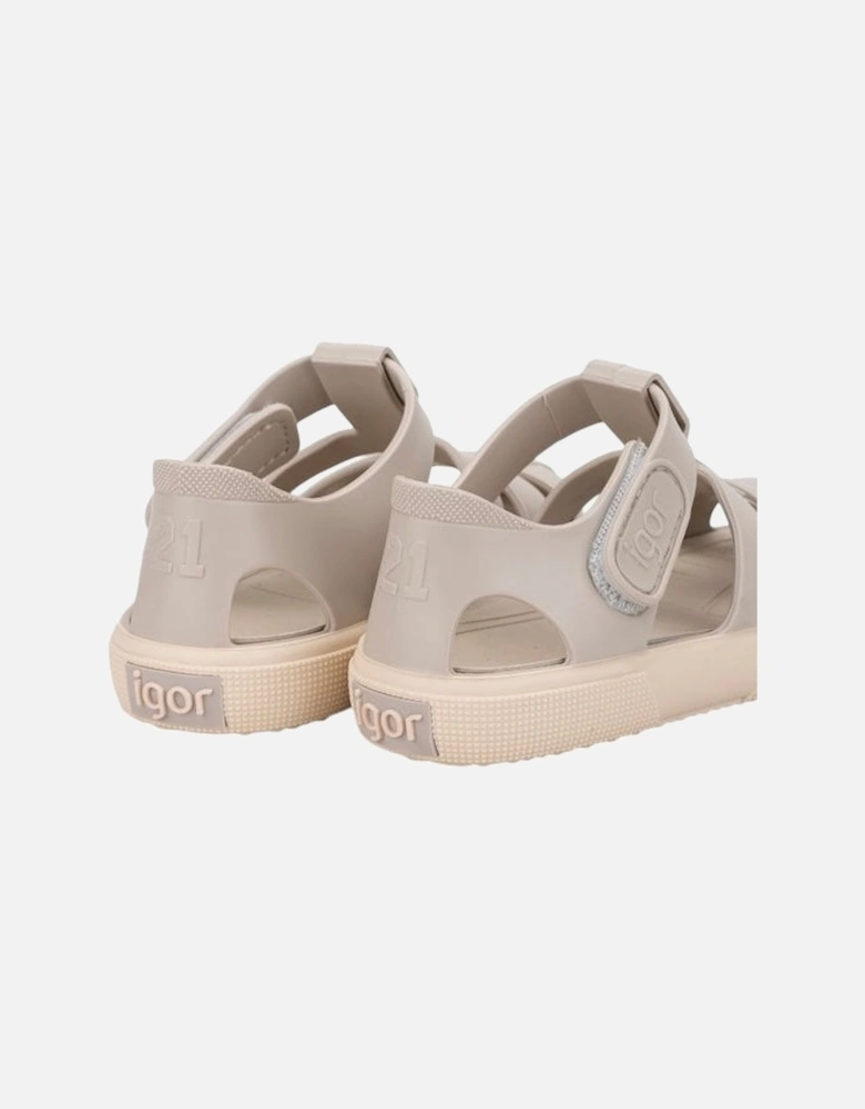 Sand Two Tone Velcro Strap Jelly Sandals