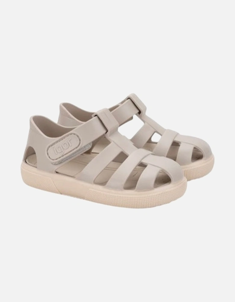 Sand Two Tone Velcro Strap Jelly Sandals