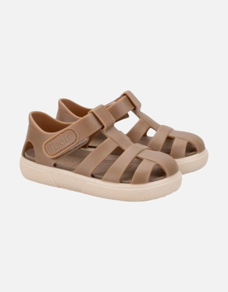 Taupe Two Tone Velcro Strap Jelly Sandals