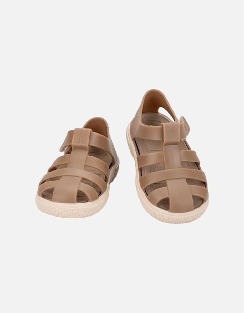 Taupe Two Tone Velcro Strap Jelly Sandals