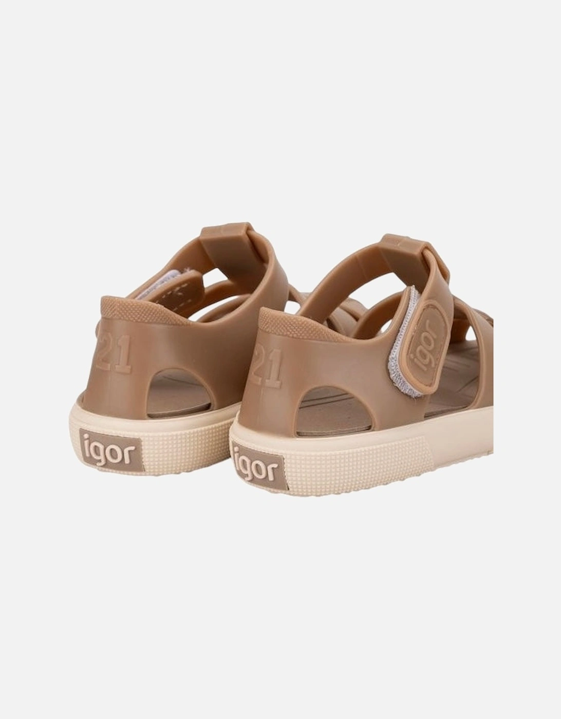 Taupe Two Tone Velcro Strap Jelly Sandals