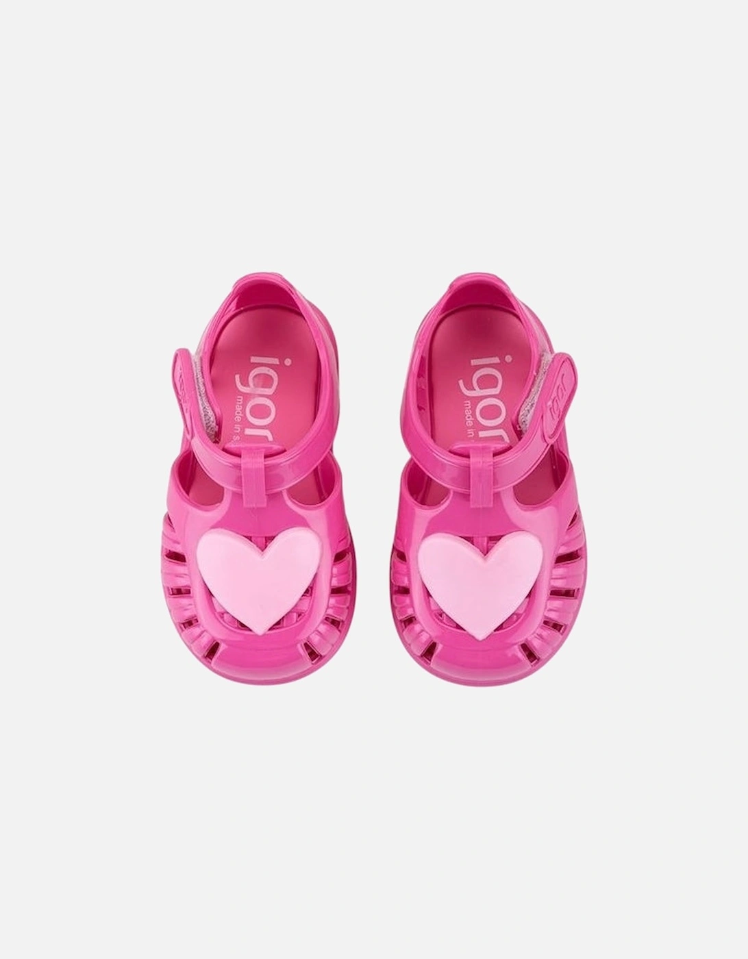 Girls Fuchsia Heart Velcro Strap Tobby Sandals