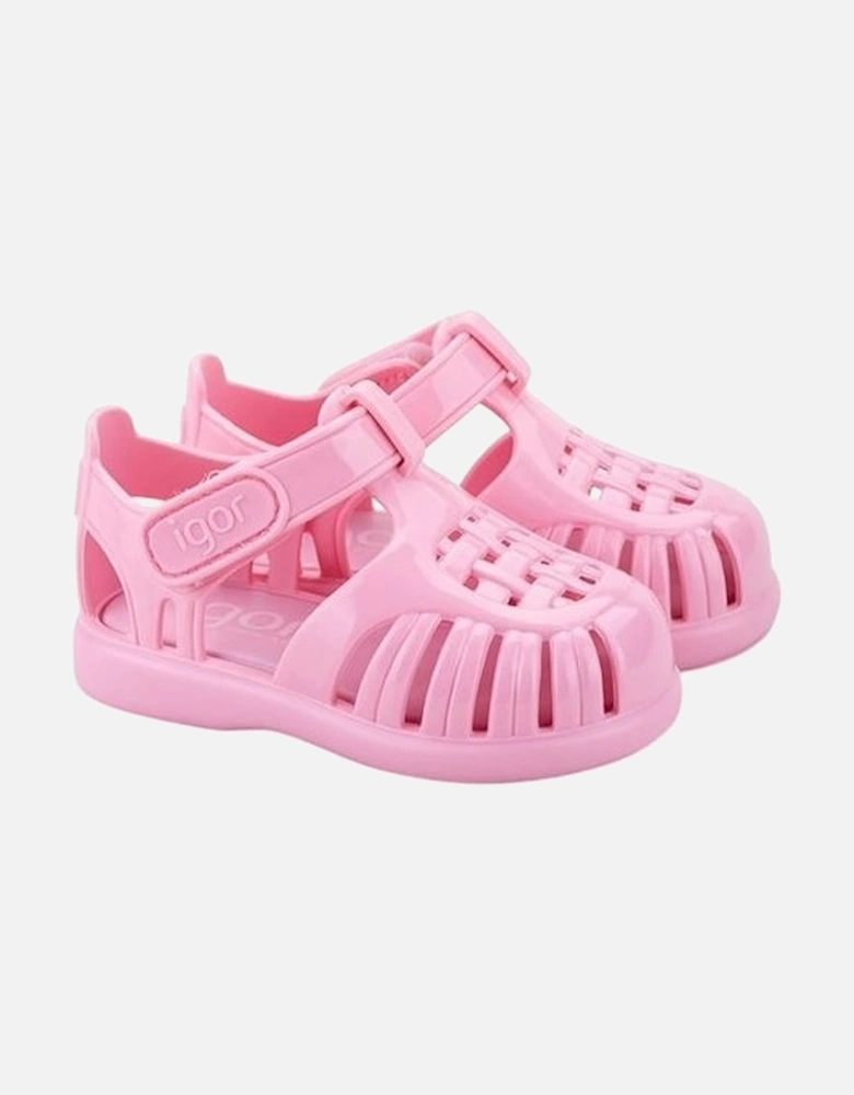 Girls Pale Pink Velcro Strap Tobby Sandals