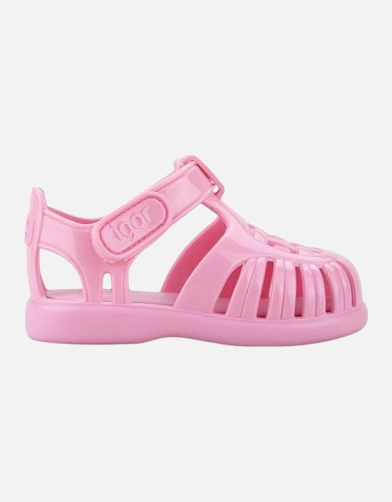 Girls Pale Pink Velcro Strap Tobby Sandals