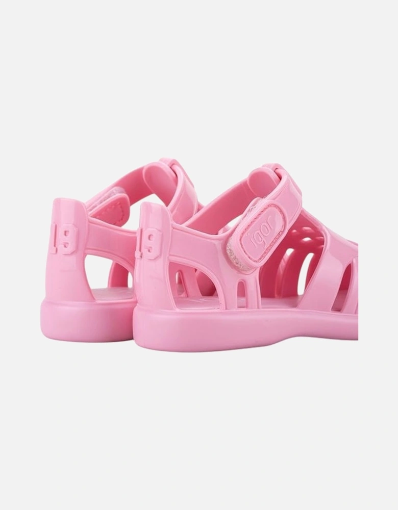 Girls Pale Pink Velcro Strap Tobby Sandals