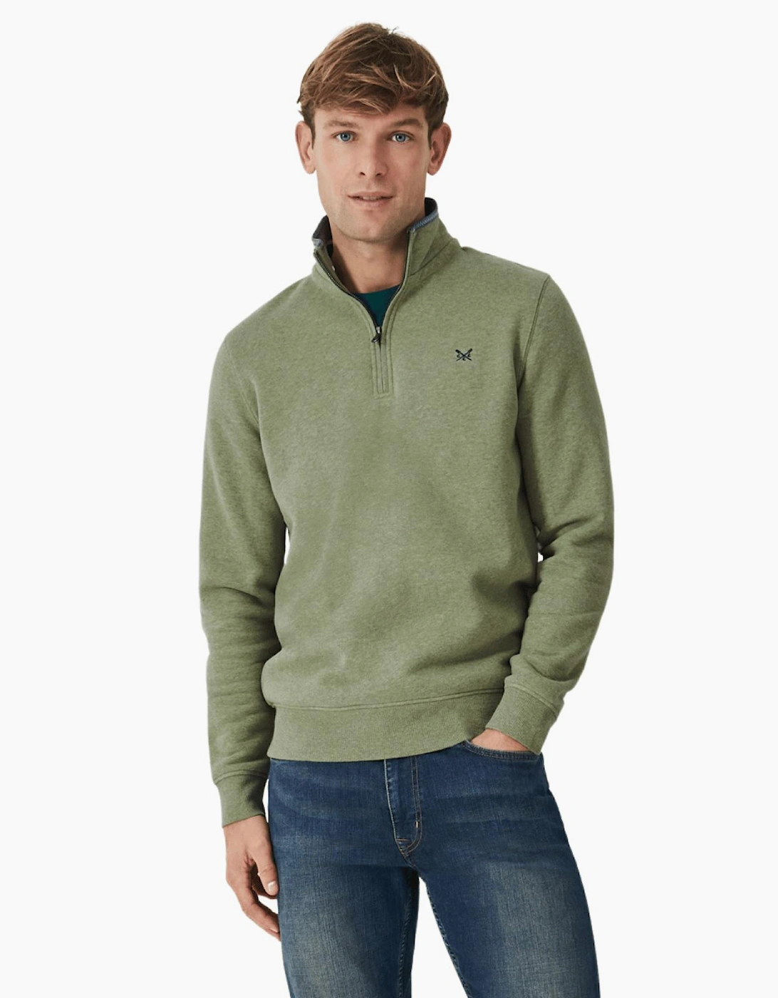 Crew Clothing Men's Artichoke Marl Classic Half Zip Sweatshirt - Size: Xl