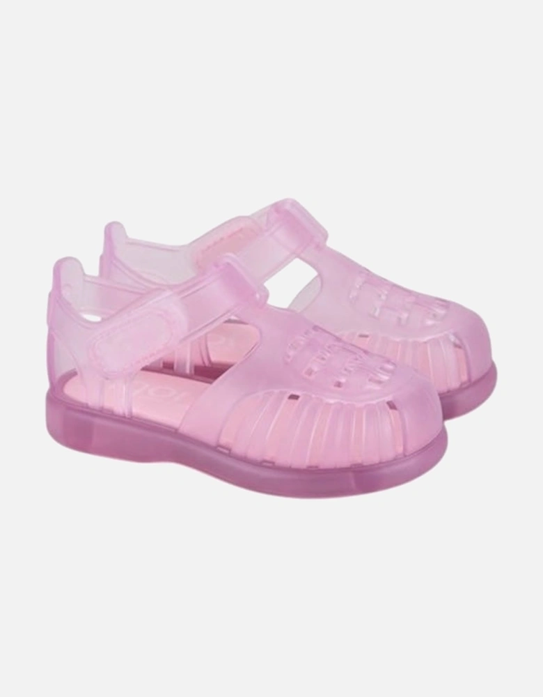 Girls Pale Pink Velcro Strap Tobby Sandals