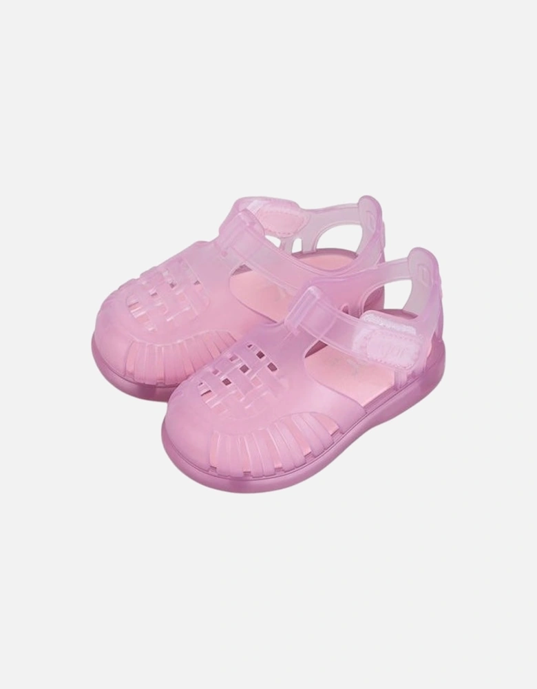 Girls Pale Pink Velcro Strap Tobby Sandals