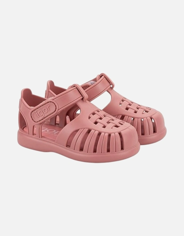 Girls Rose Pink Velcro Strap Tobby Sandals