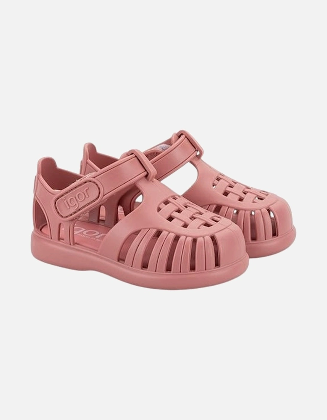 Girls Rose Pink Velcro Strap Tobby Sandals, 5 of 4