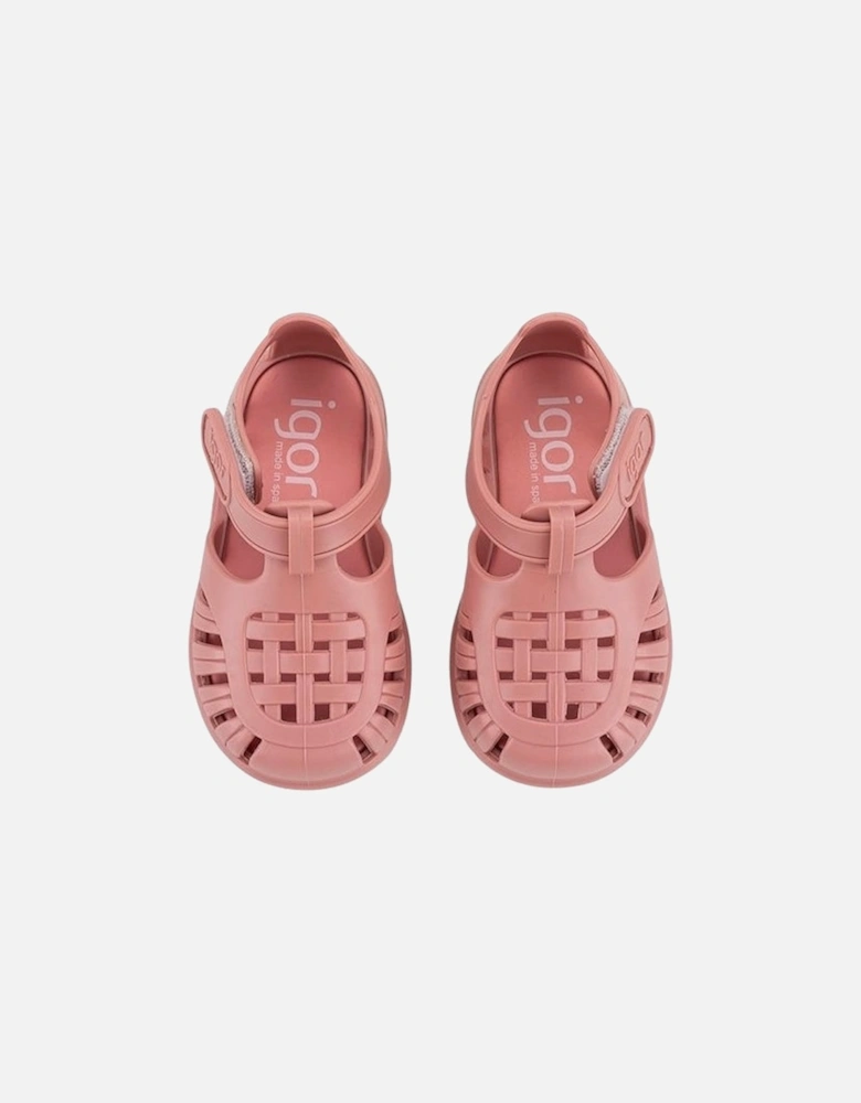 Girls Rose Pink Velcro Strap Tobby Sandals