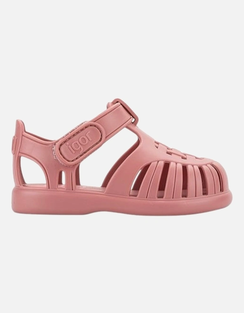 Girls Rose Pink Velcro Strap Tobby Sandals