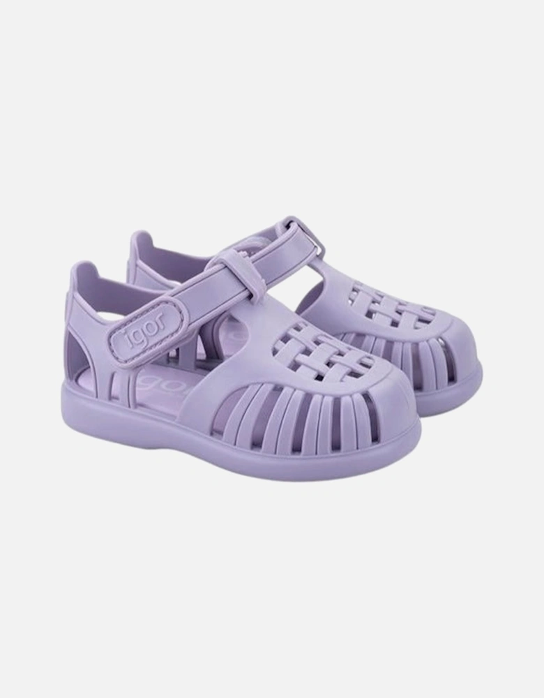 Girls Lilac Velcro Strap Tobby Sandals