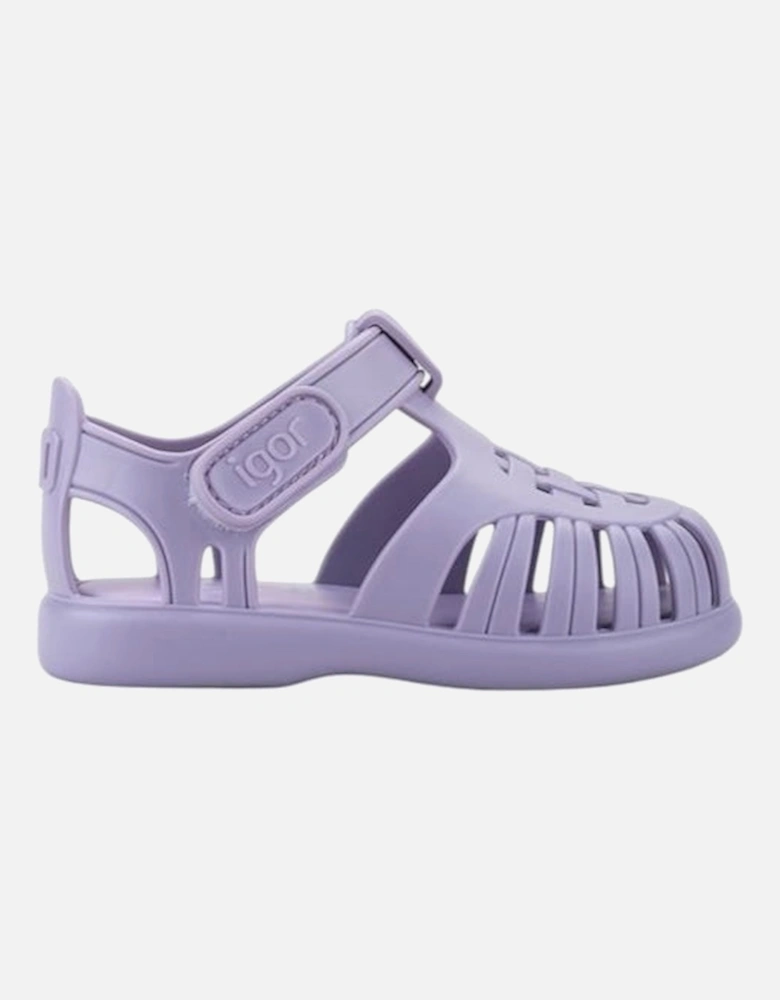 Girls Lilac Velcro Strap Tobby Sandals