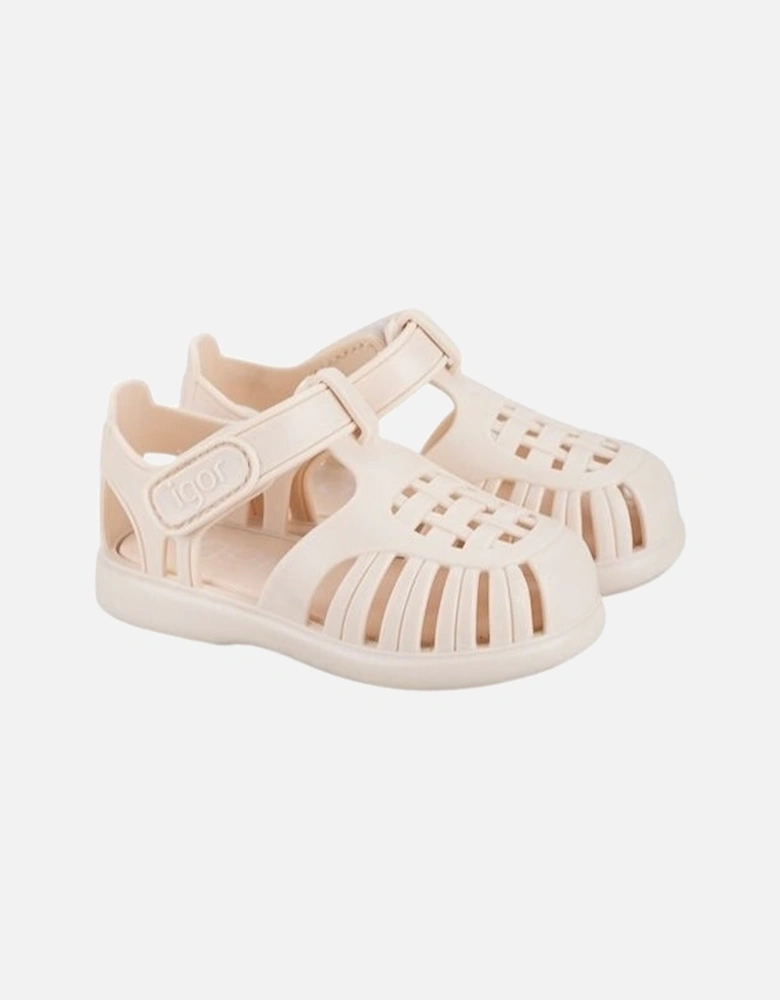 Cream Velcro Strap Tobby Sandals