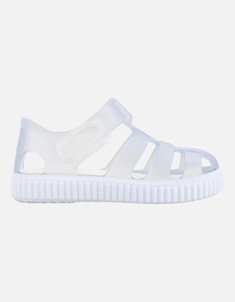 White Clear Velcro Strap Jelly Sandals