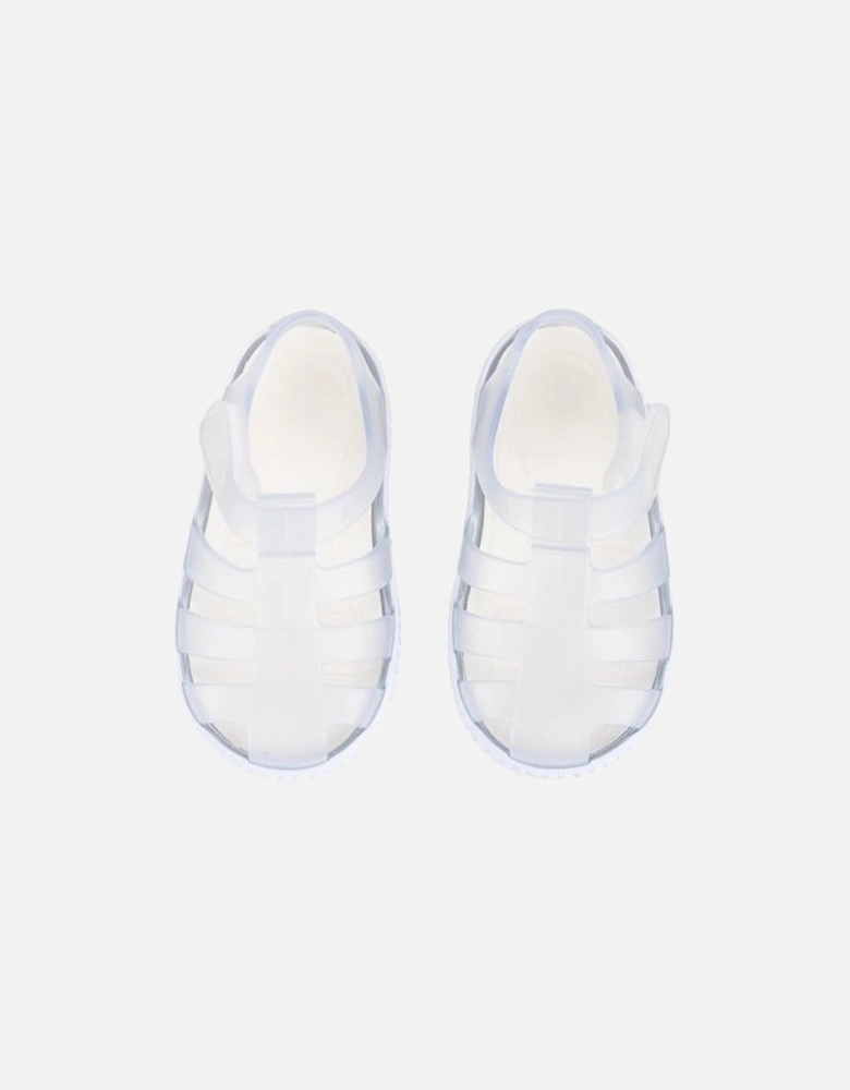 White Clear Velcro Strap Jelly Sandals