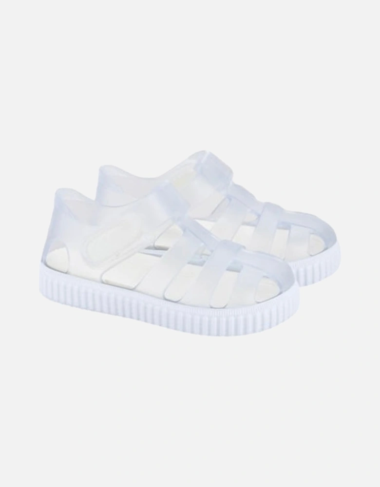 White Clear Velcro Strap Jelly Sandals