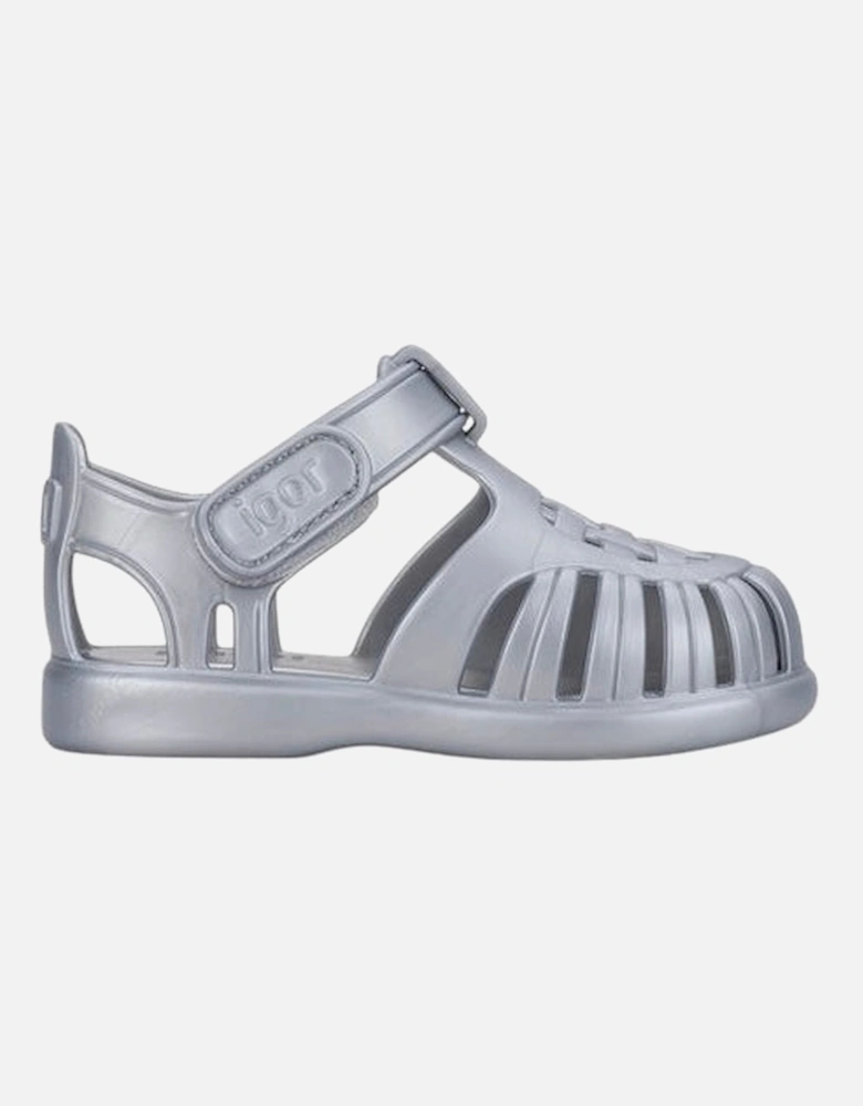 Girls Silver Velcro Strap Tobby Sandals