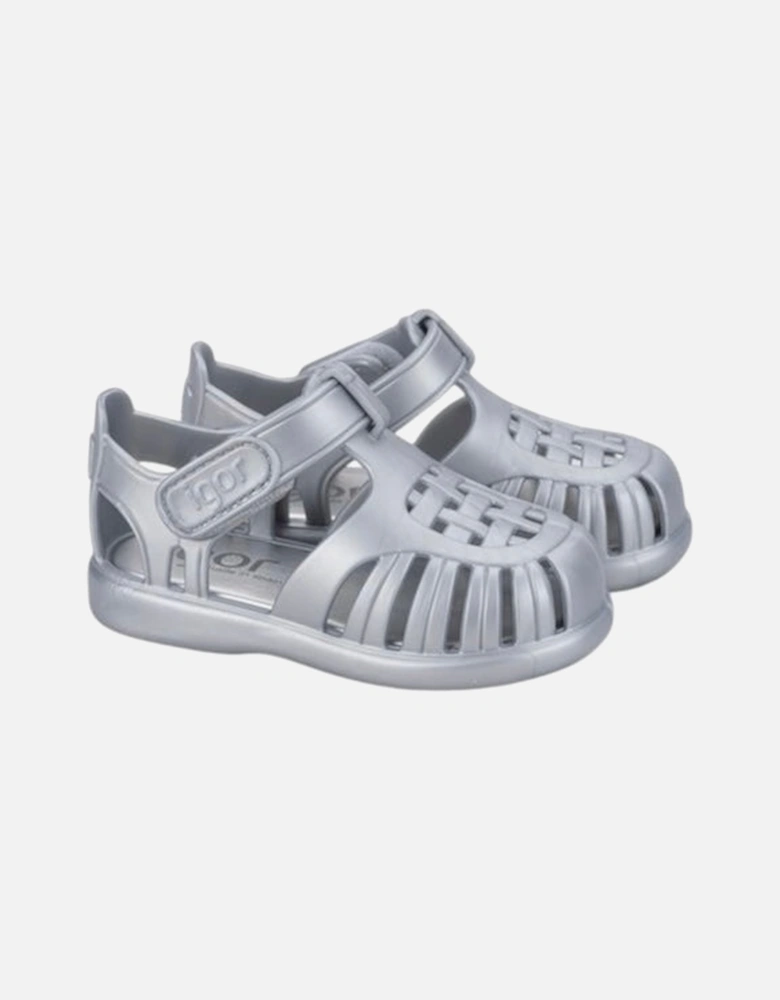 Girls Silver Velcro Strap Tobby Sandals