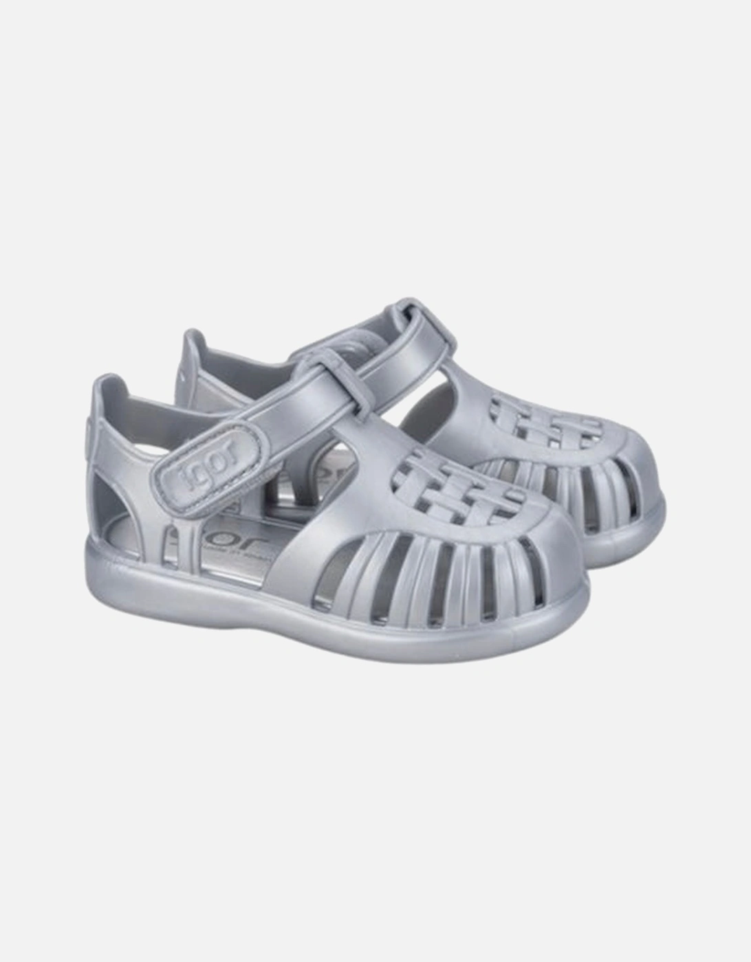 Girls Silver Velcro Strap Tobby Sandals, 5 of 4