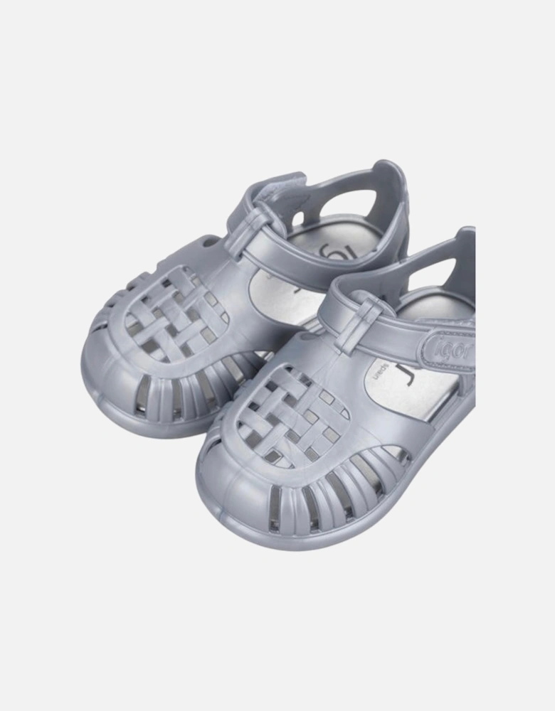 Girls Silver Velcro Strap Tobby Sandals