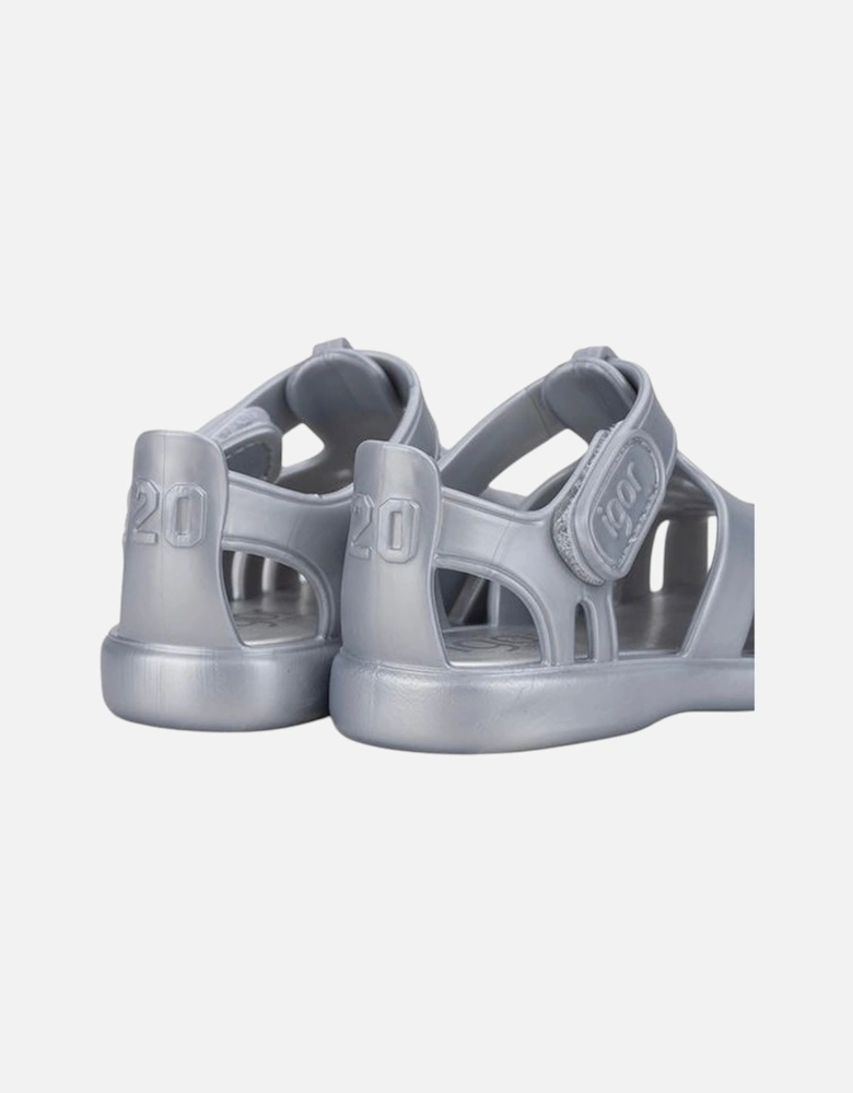 Girls Silver Velcro Strap Tobby Sandals